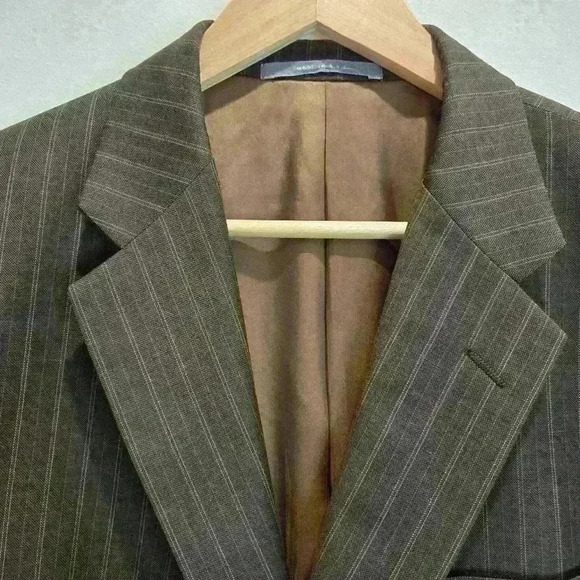 Hickey Freeman Vintage Men's 44R Jacket Sport Coat Wool Cashmere Brown Pinstripe - Picture 2 of 16